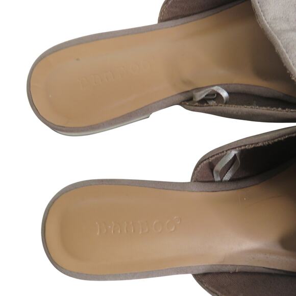 Bamboo Cynic Beige Tan Faux Suede Closed Toed Flats Mules Size 8 - Picture 6 of 8